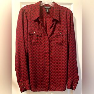 White House Black Market Red and Black Patterned Blouse